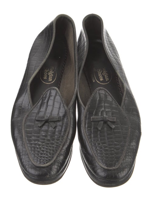 Belgian Shoes Embossed Leather Bow Accents Loafers