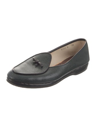 Belgian Shoes Embossed Leather Bow Accents Loafers