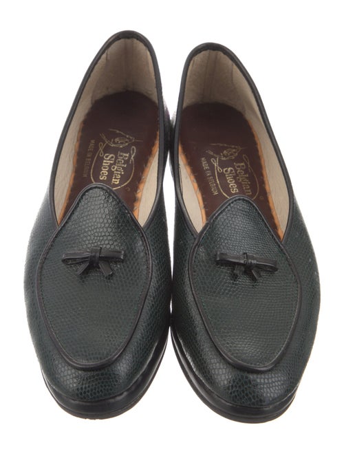 Belgian Shoes Embossed Leather Bow Accents Loafers