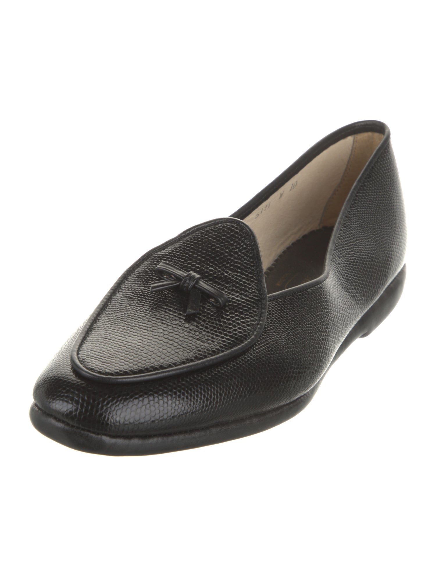 Belgian Shoes Embossed Leather Bow Accents Loafers
