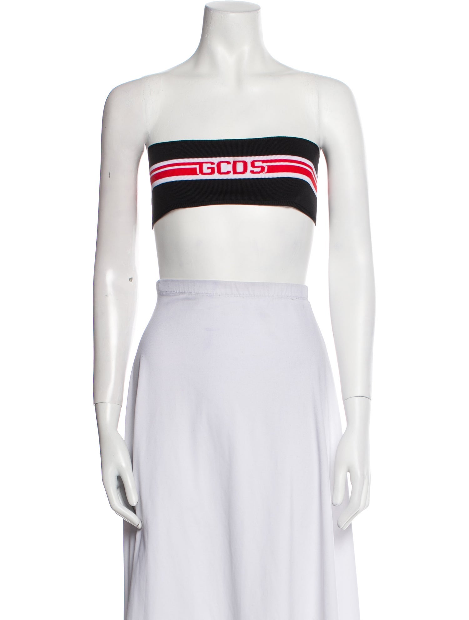 GCDS Graphic Print Strapless Crop Top