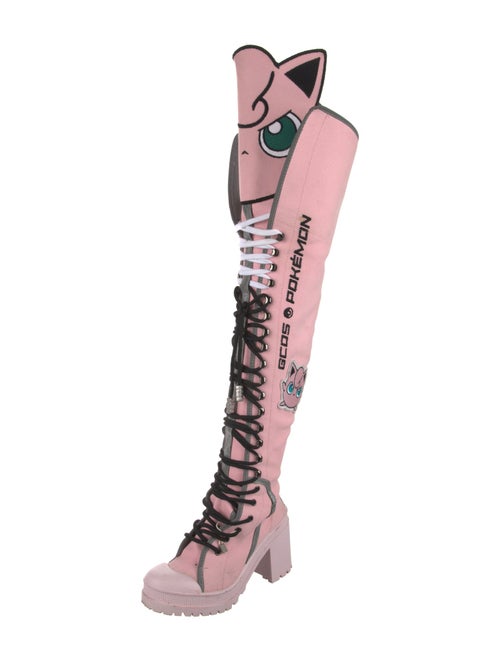 GCDS Canvas Graphic Print Lace-Up Boots