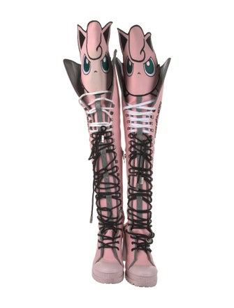 GCDS Canvas Graphic Print Lace-Up Boots