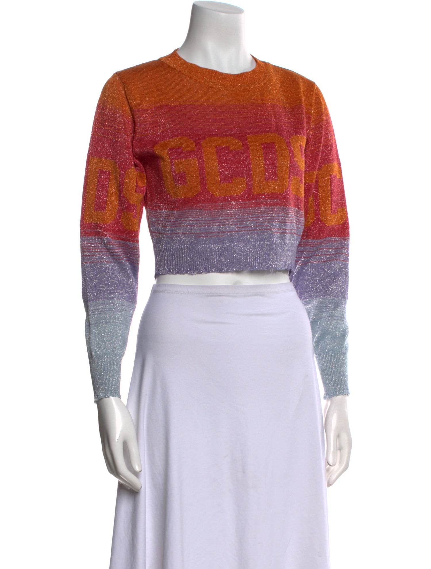 GCDS Printed Crew Neck Crop Top
