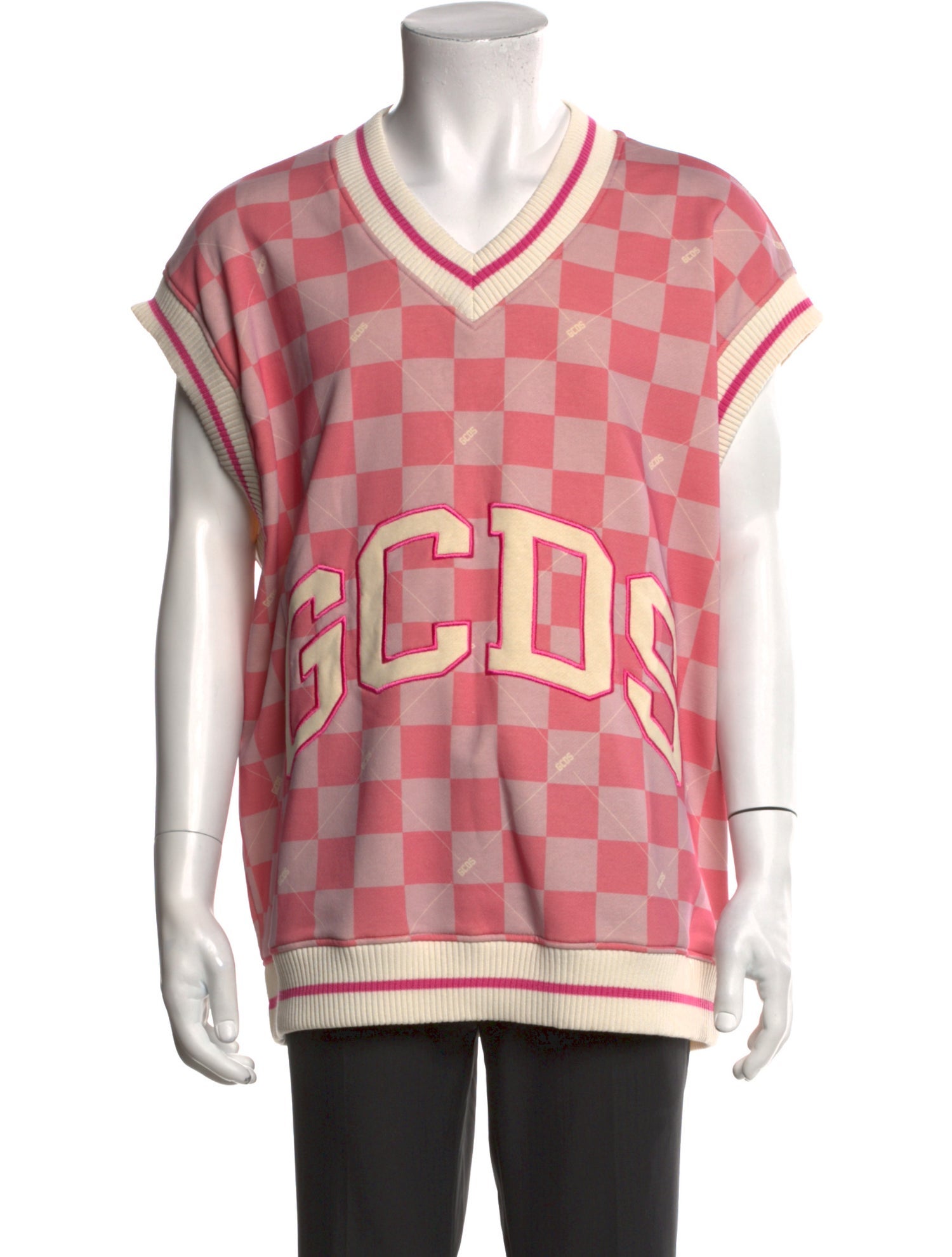 GCDS Plaid Print V-Neck T-Shirt w/ Tags