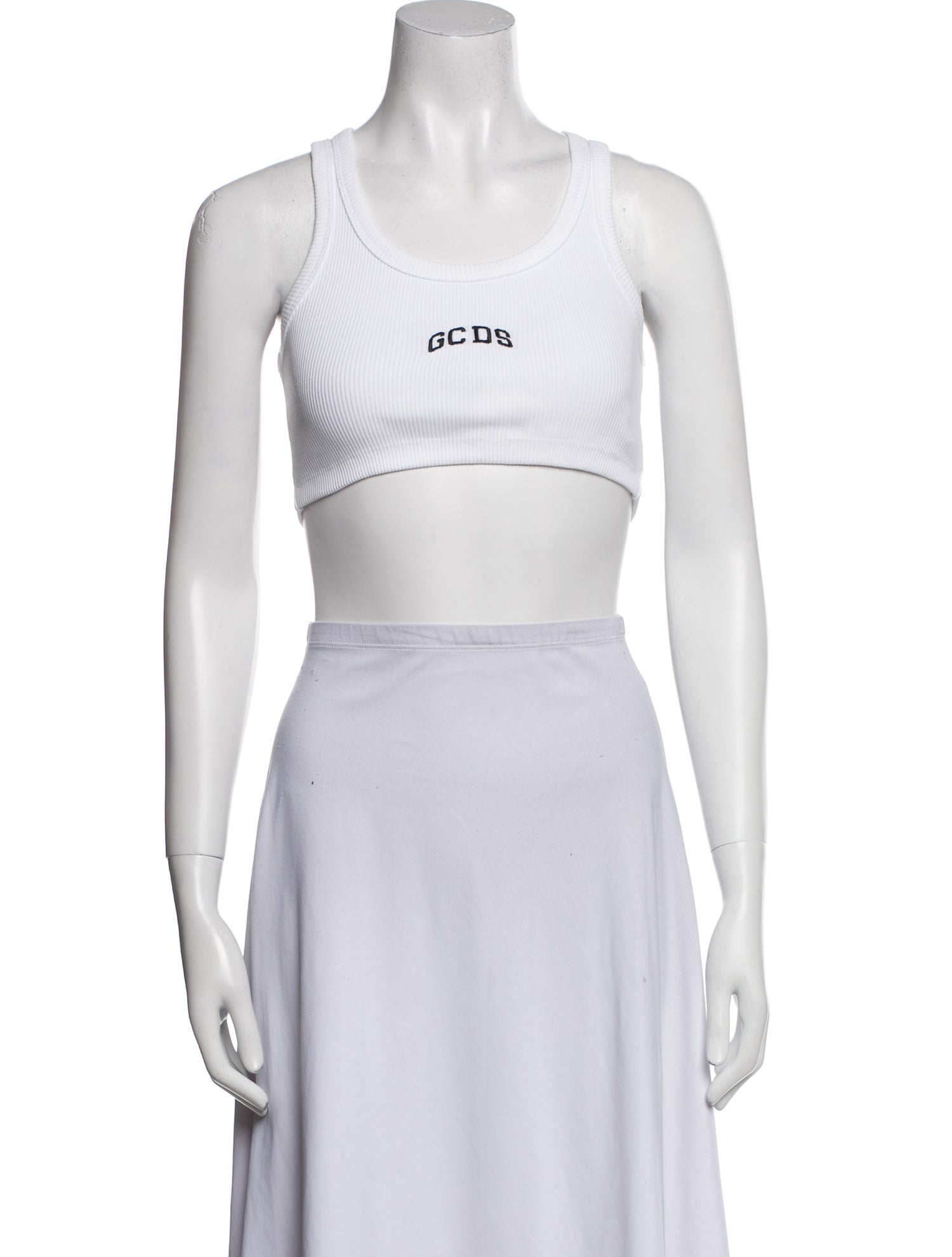 GCDS Graphic Print Scoop Neck Crop Top