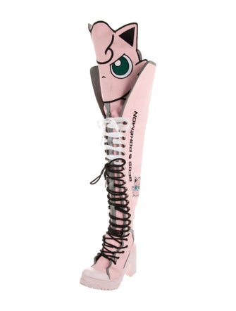 GCDS Canvas Leather Trim Embellishment Lace-Up Boots