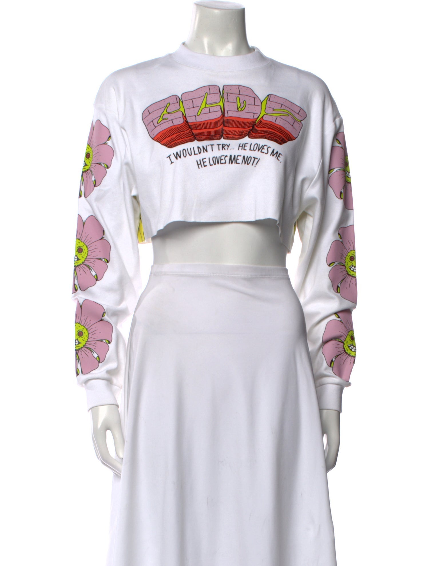 GCDS Graphic Print Crew Neck Crop Top