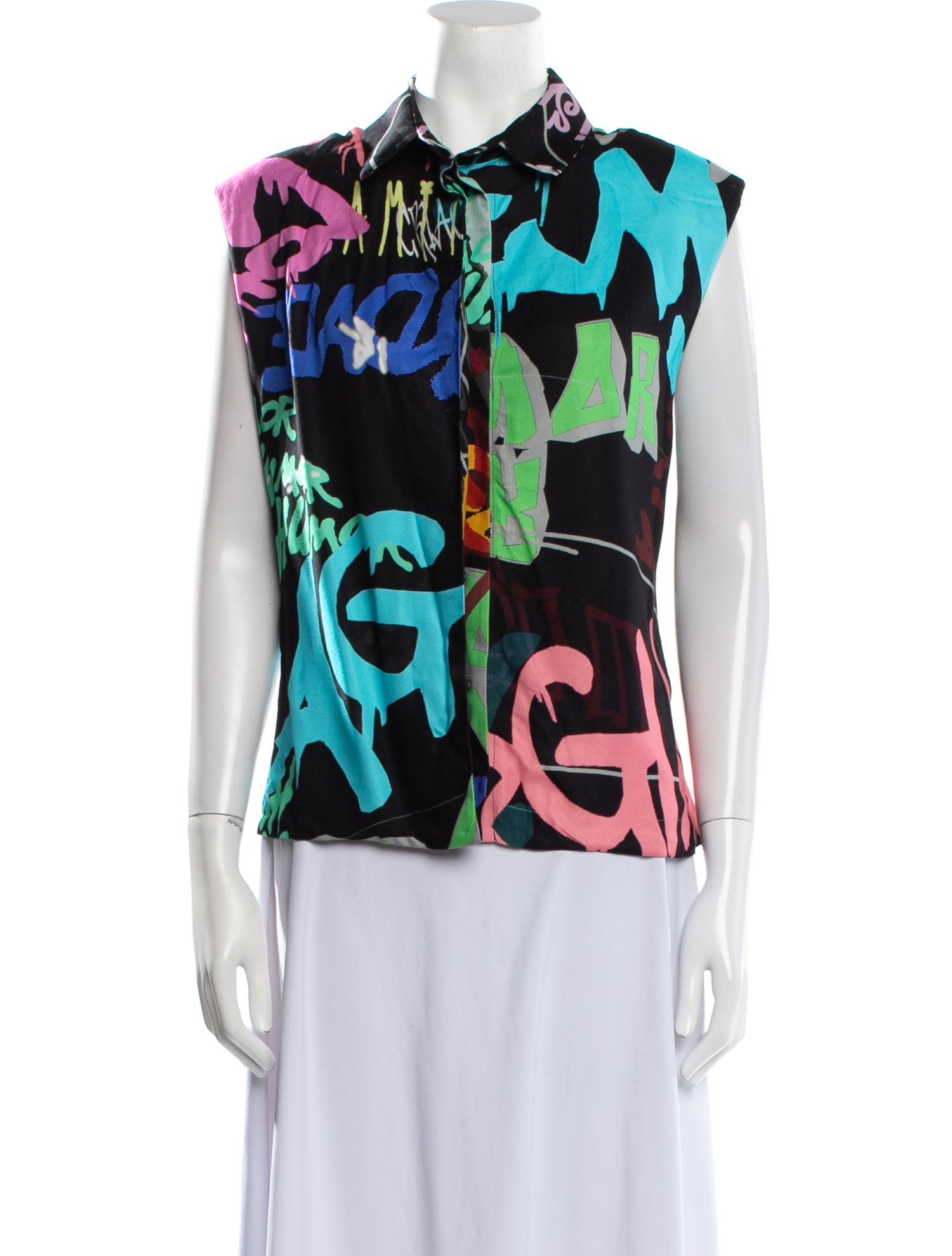 Gloria Coelho Printed Short Sleeve Button-Up Top