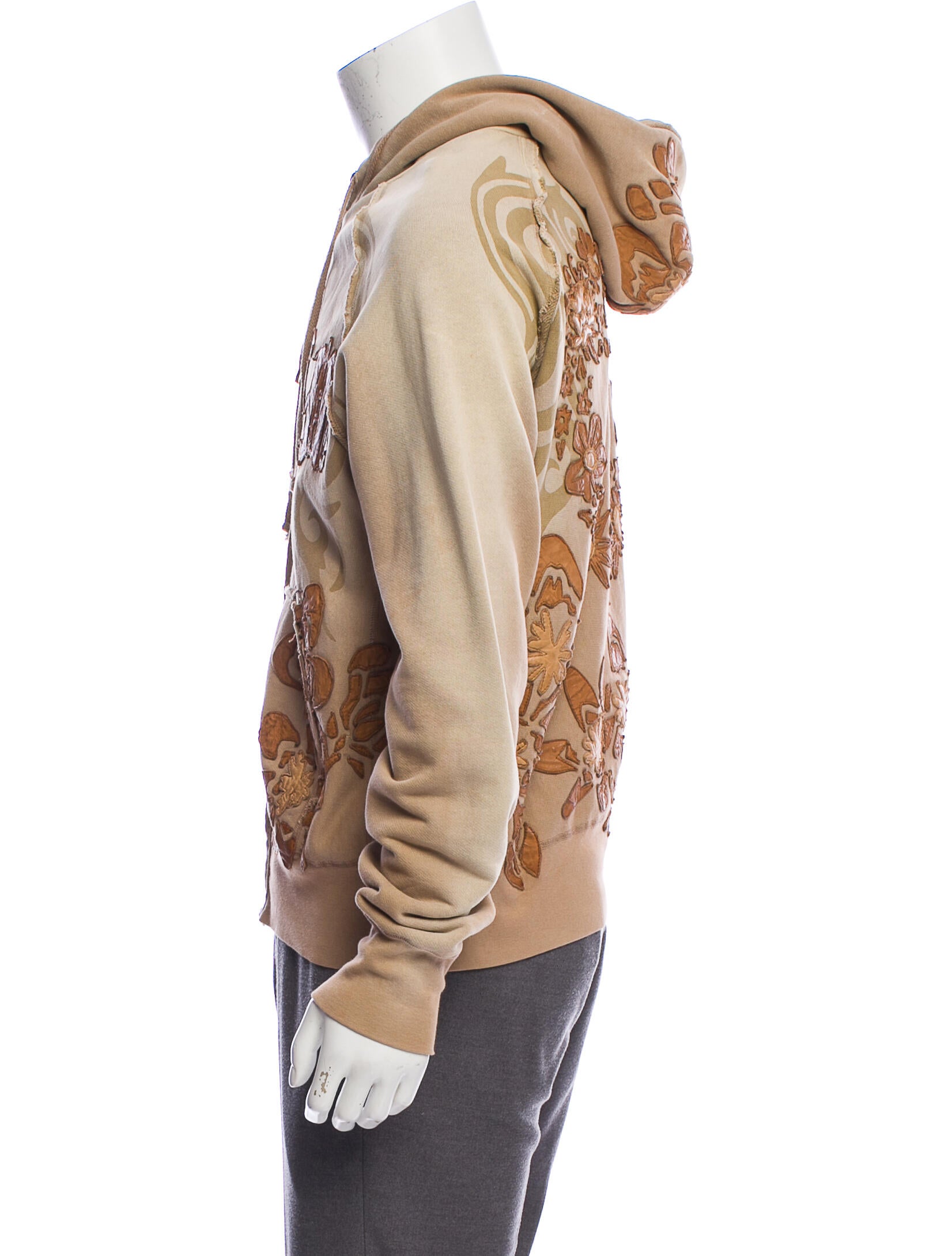 The Great China Wall Distressed Zip-Up Hoodie - Neutrals Sweaters 
