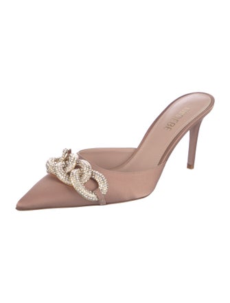 Gedebe Satin Chain-Link Accents Mules