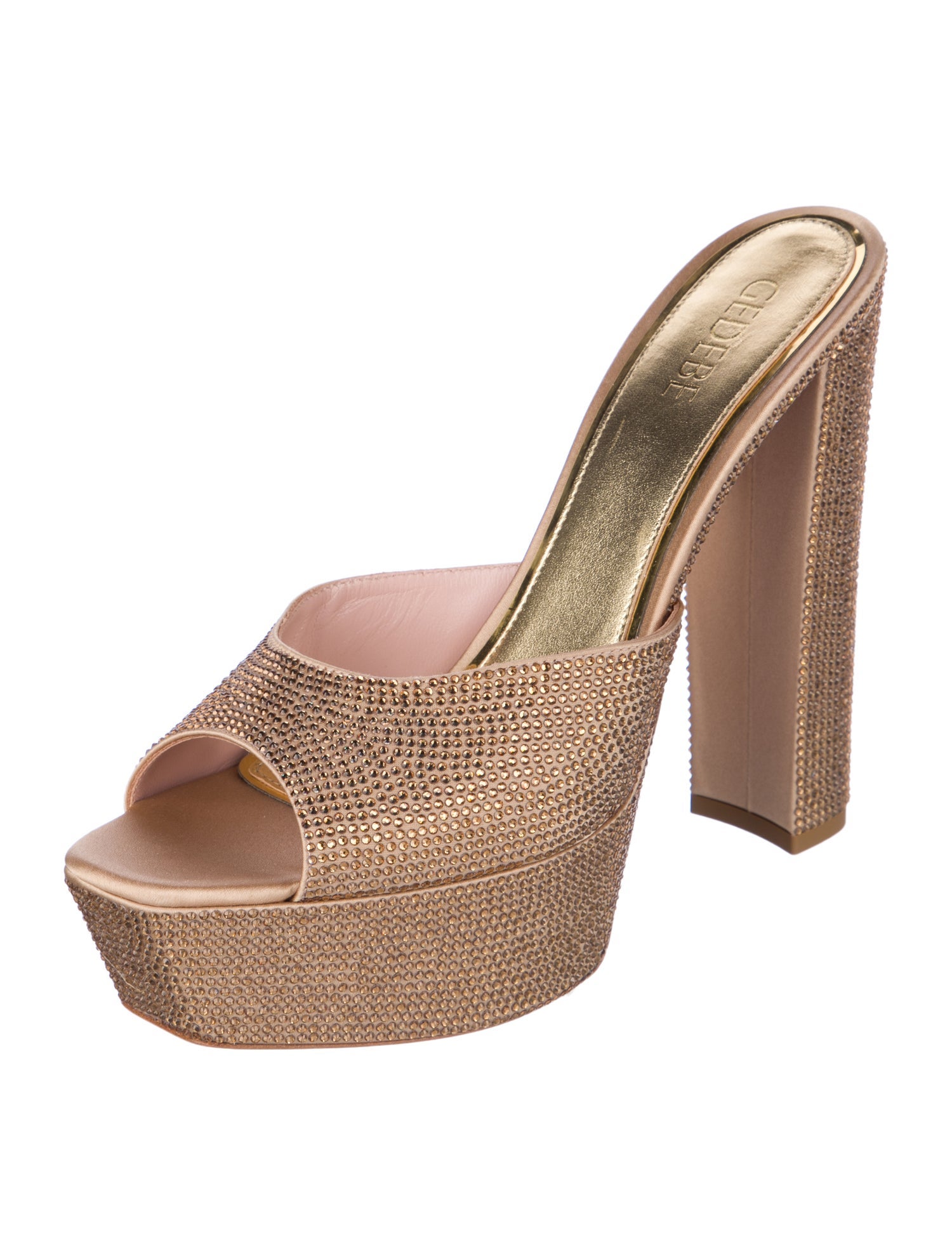 Gedebe Satin Crystal Embellishments Slides w/ Tags