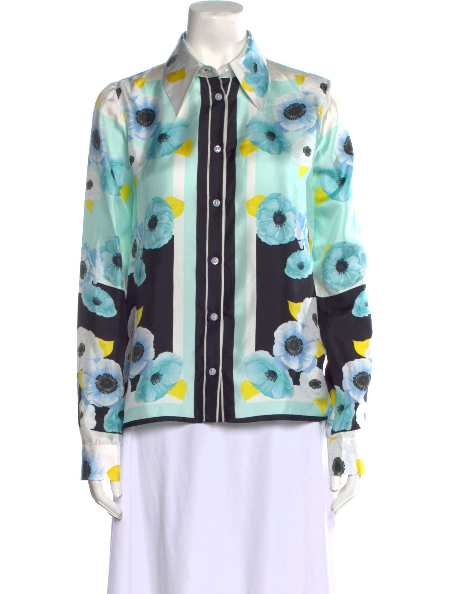 Gentile Catone Silk Floral Print Button-Up Top