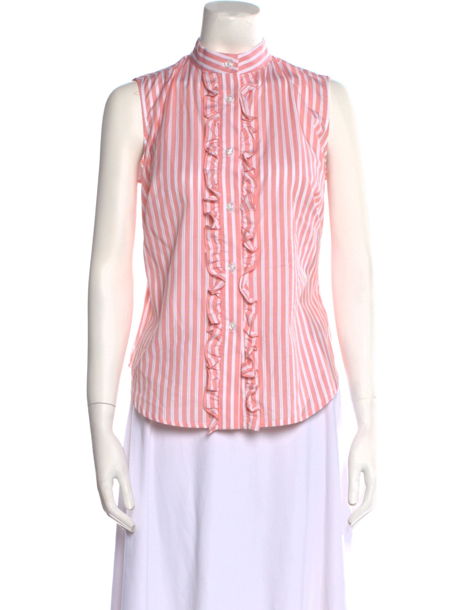 Gentile Catone Striped Mock Neck Button-Up Top
