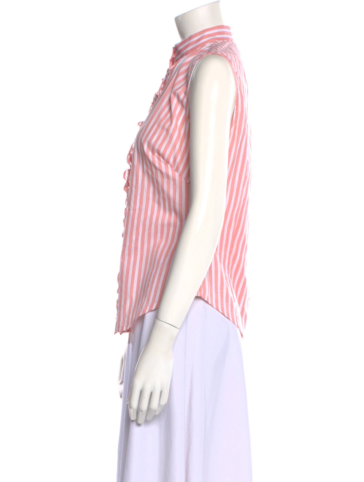 Gentile Catone Striped Mock Neck Button-Up Top
