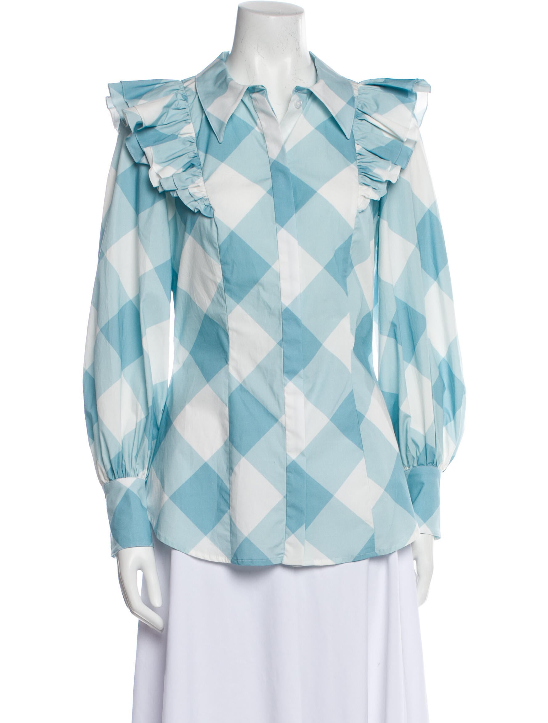 Gentile Catone Plaid Print Long Sleeve Button-Up Top w/ Tags