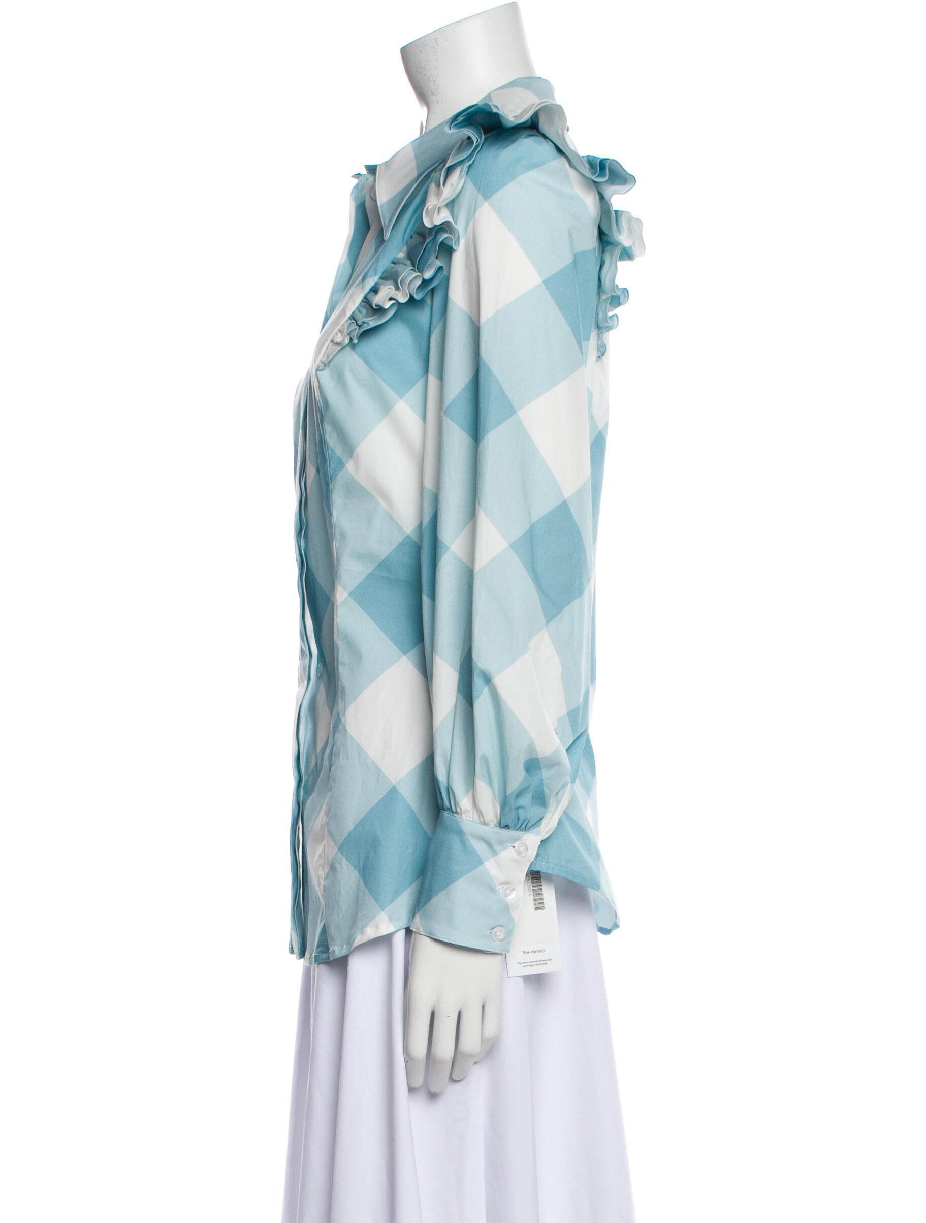 Gentile Catone Plaid Print Long Sleeve Button-Up Top w/ Tags