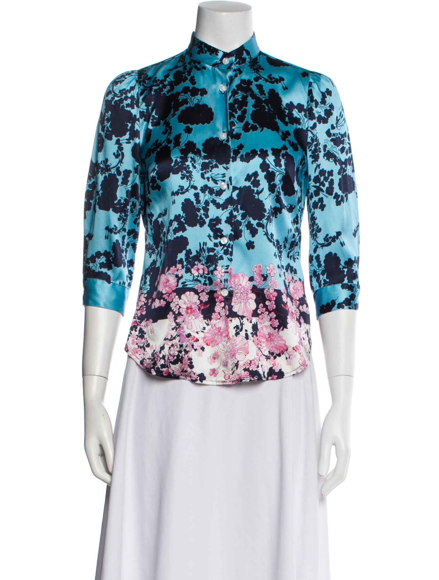 Gentile Catone Silk Floral Print Button-Up Top