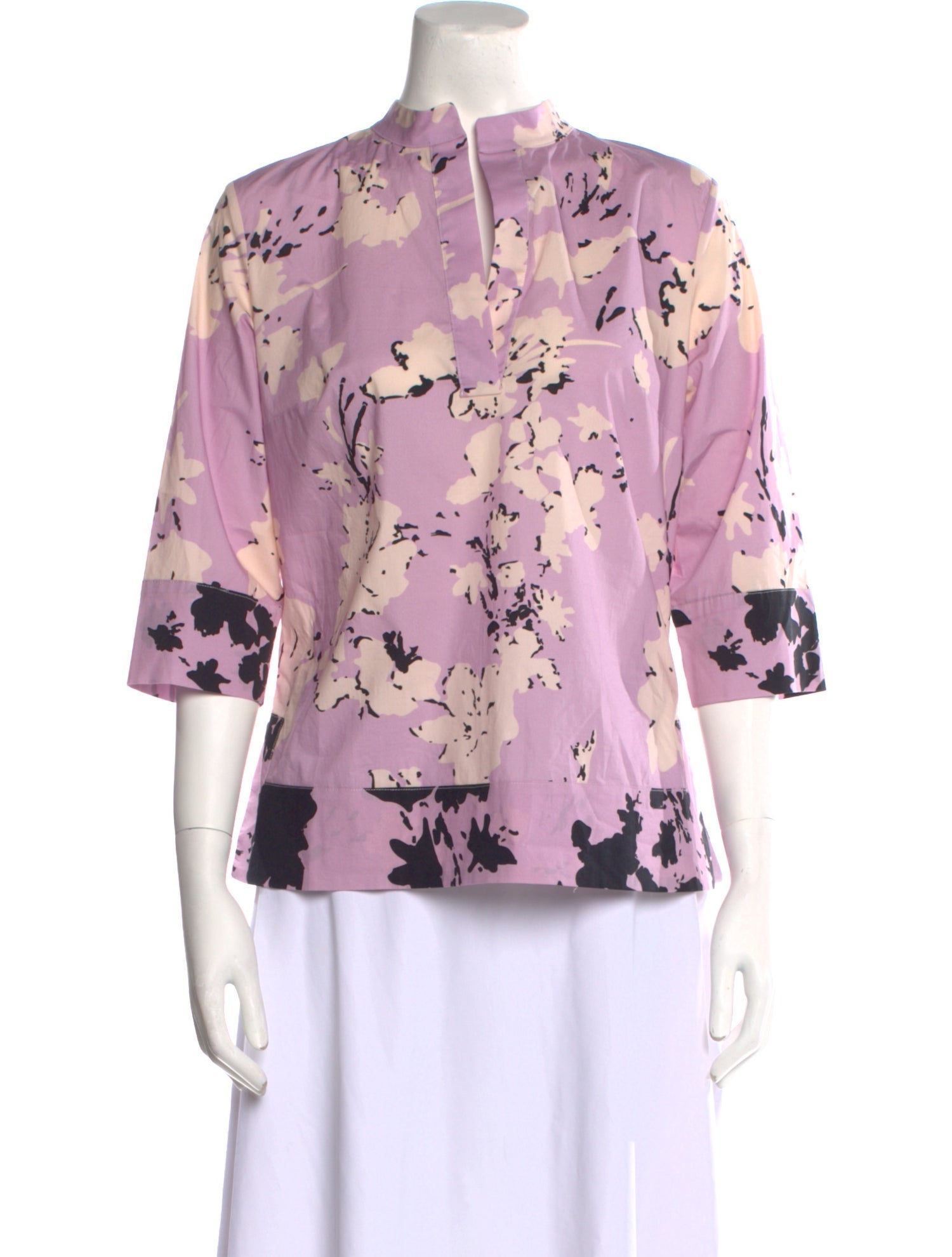 Gentile Catone Floral Print Mock Neck Blouse