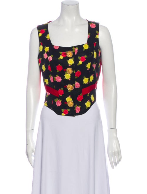 Gemma Kahng Floral Print Square Neckline Crop Top