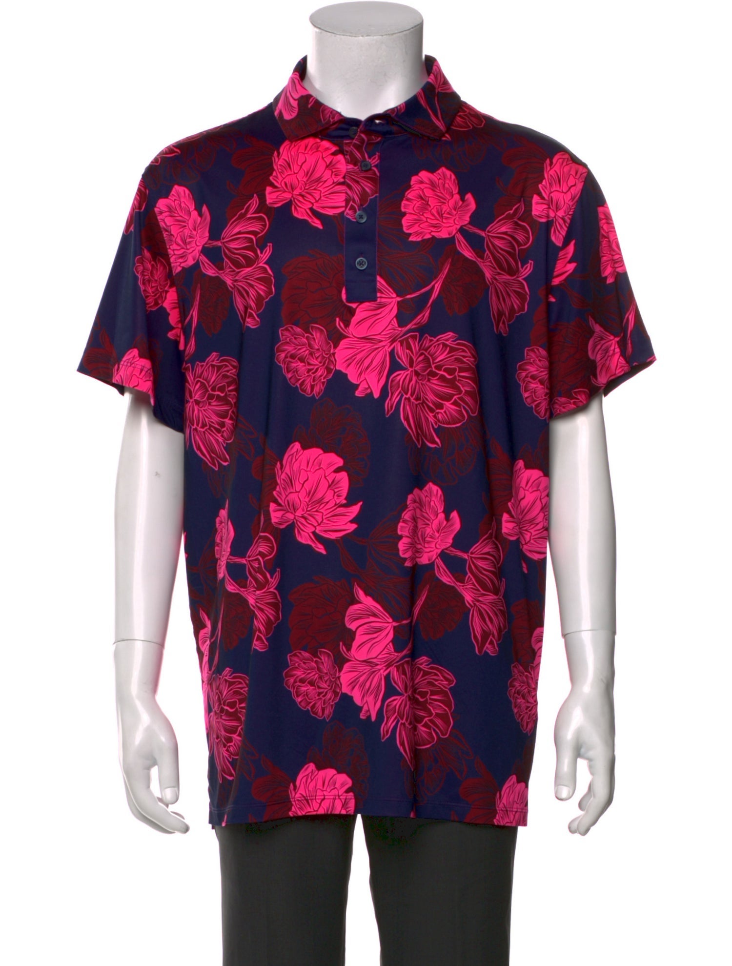 G/Fore Floral Print V-Neck Polo Shirt