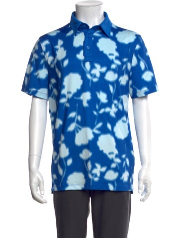 Pre-owned G/fore Floral Print Collar Polo Shirt In Blue