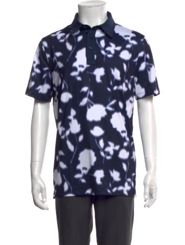 Pre-owned G/fore Floral Print Collar Polo Shirt In Blue