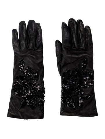 Pre-owned Guanti Giglio Fiorentino Flower Embellished Gloves In Black