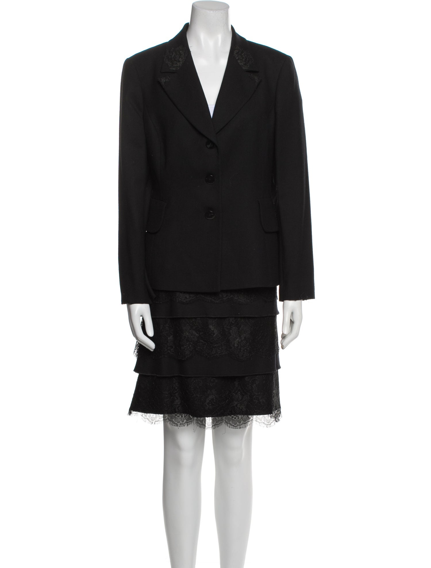 Georges Rech Virgin Wool Lace Trim Embellishment Skirt Suit