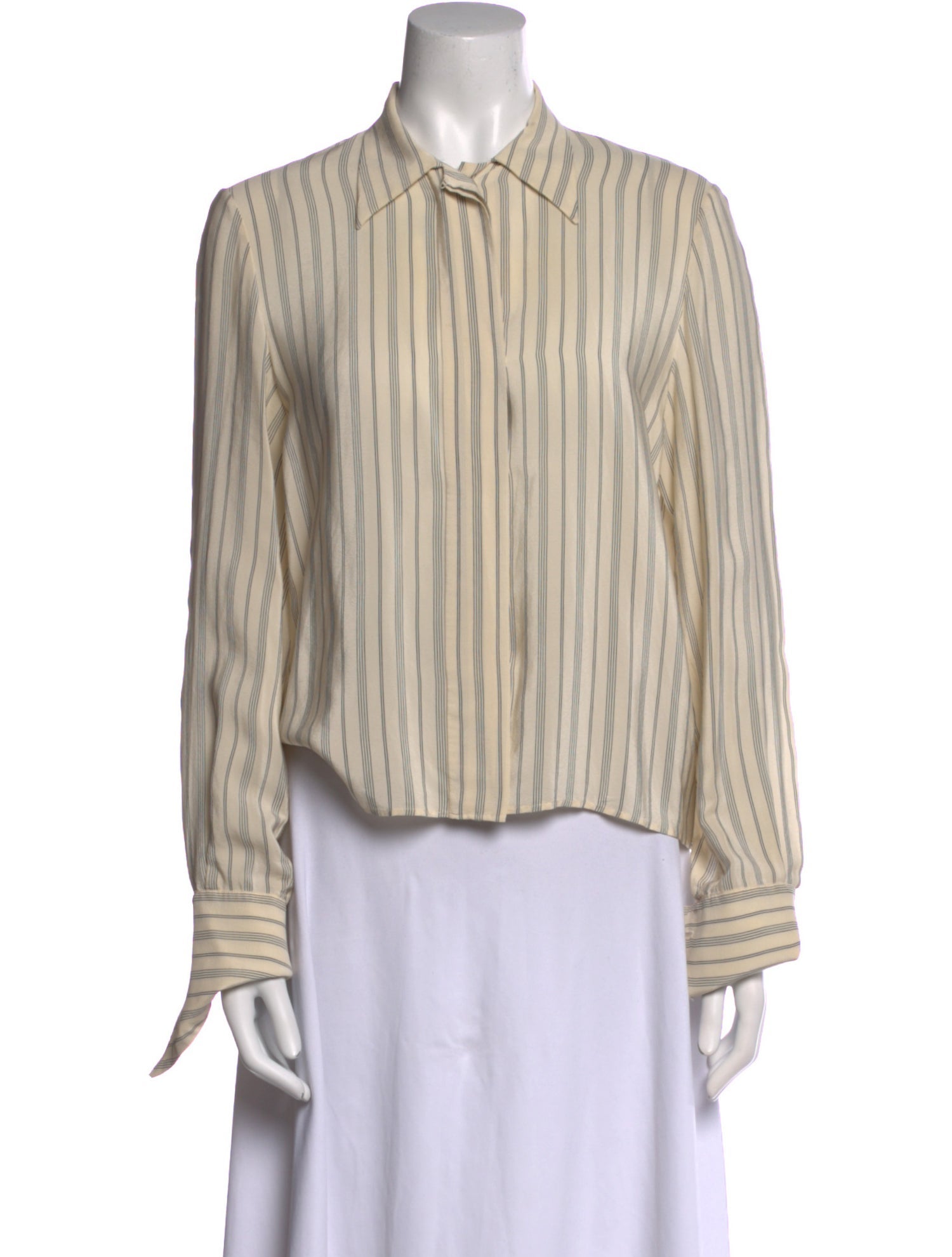 Georges Rech Silk Striped Button-Up Top