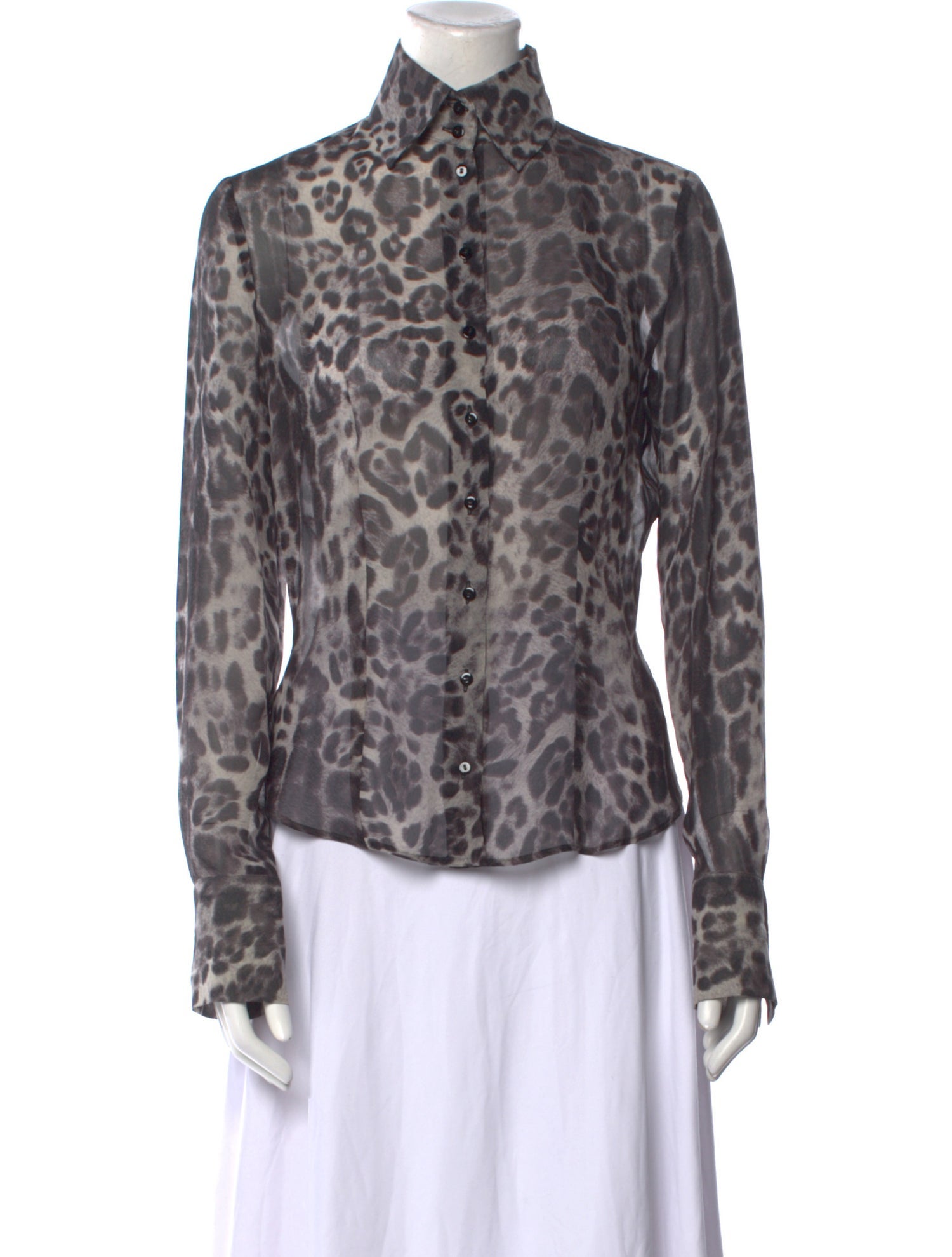 Georges Rech Silk Animal Print Button-Up Top