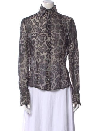 Georges Rech Silk Animal Print Button-Up Top