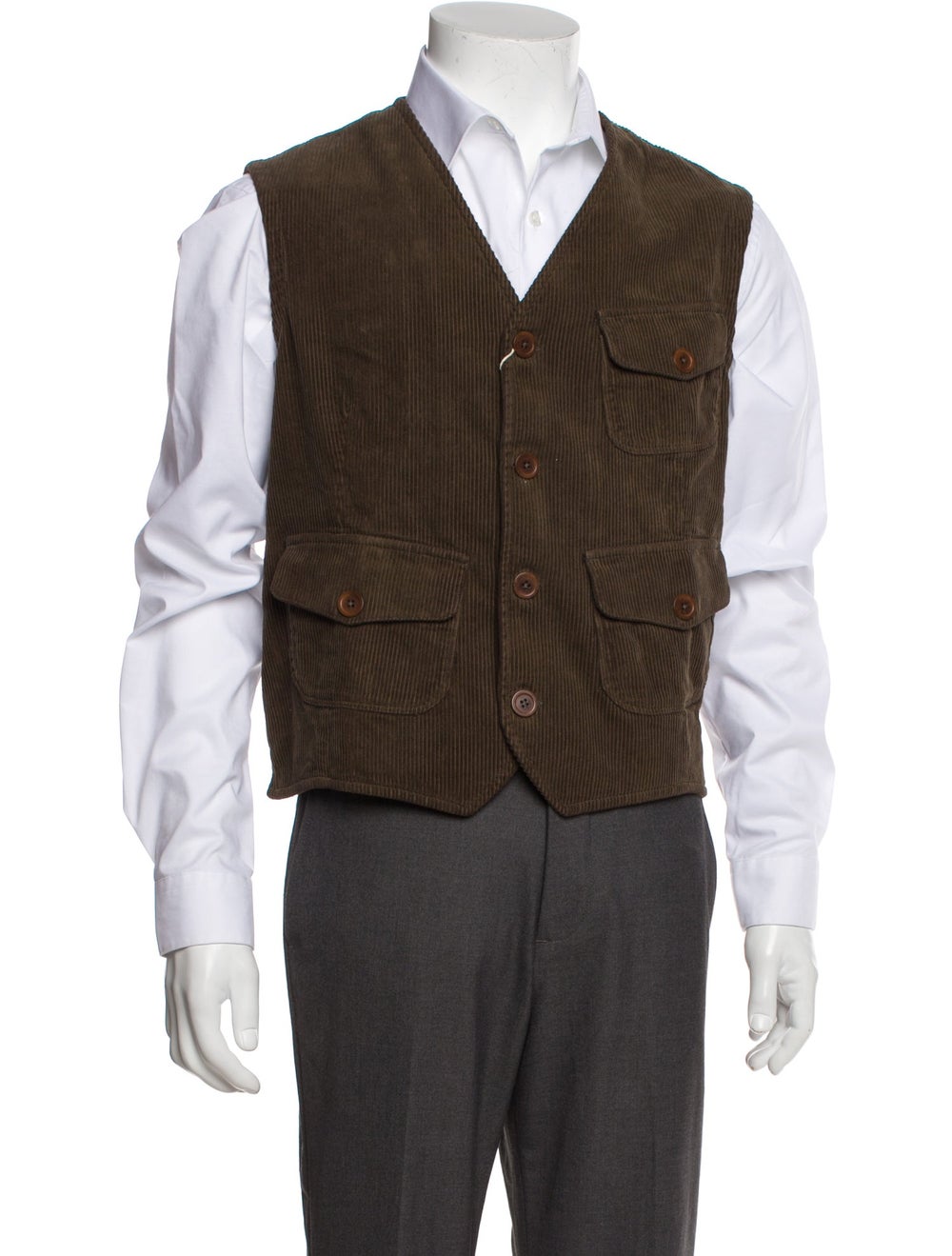 Ghirardelli Vest Brown Striped Patch Pockets - image 1