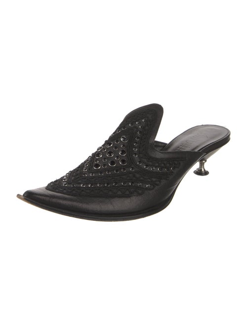 Gianni Barbato Leather Crystal Embellishments Mules
