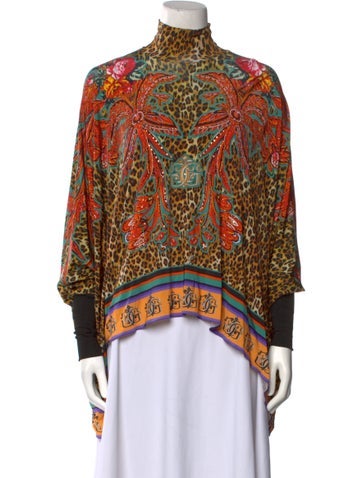 Gizia Tops Printed Mock Neck Blouse XS