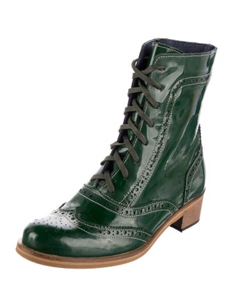 Girotti Patent Leather Lasercut Accents Combat Boots