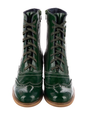 Girotti Patent Leather Lasercut Accents Combat Boots
