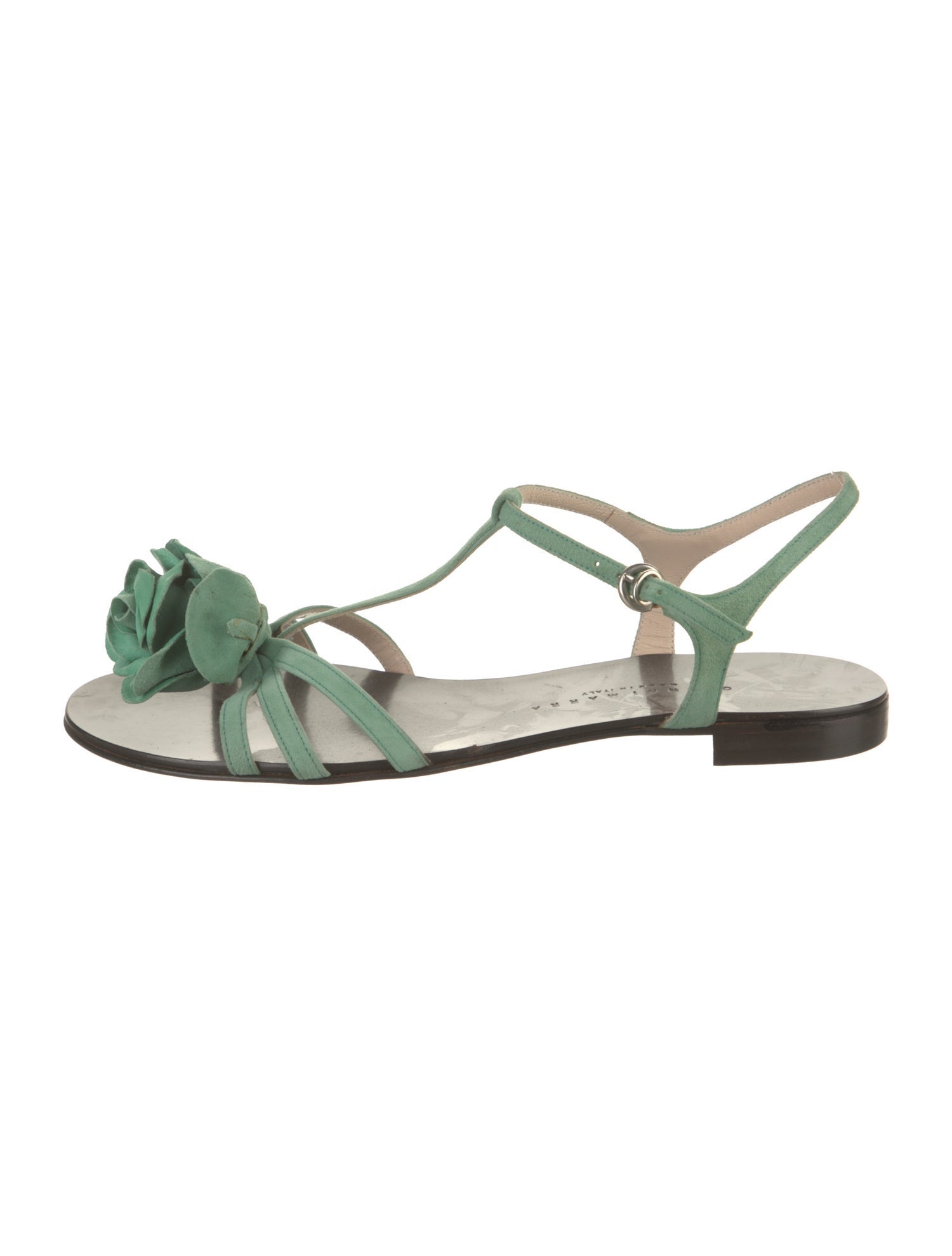 Gianni Marra Leather Floral Print T-Strap Sandals