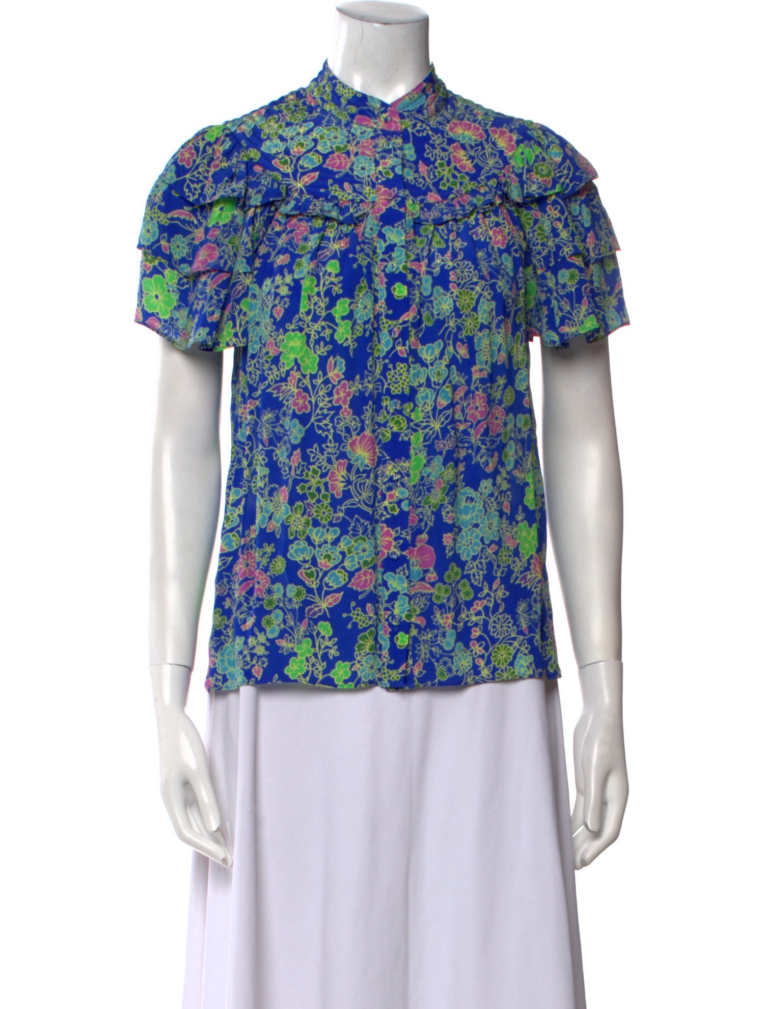 Gilner Farrar Floral Print Mock Neck Blouse