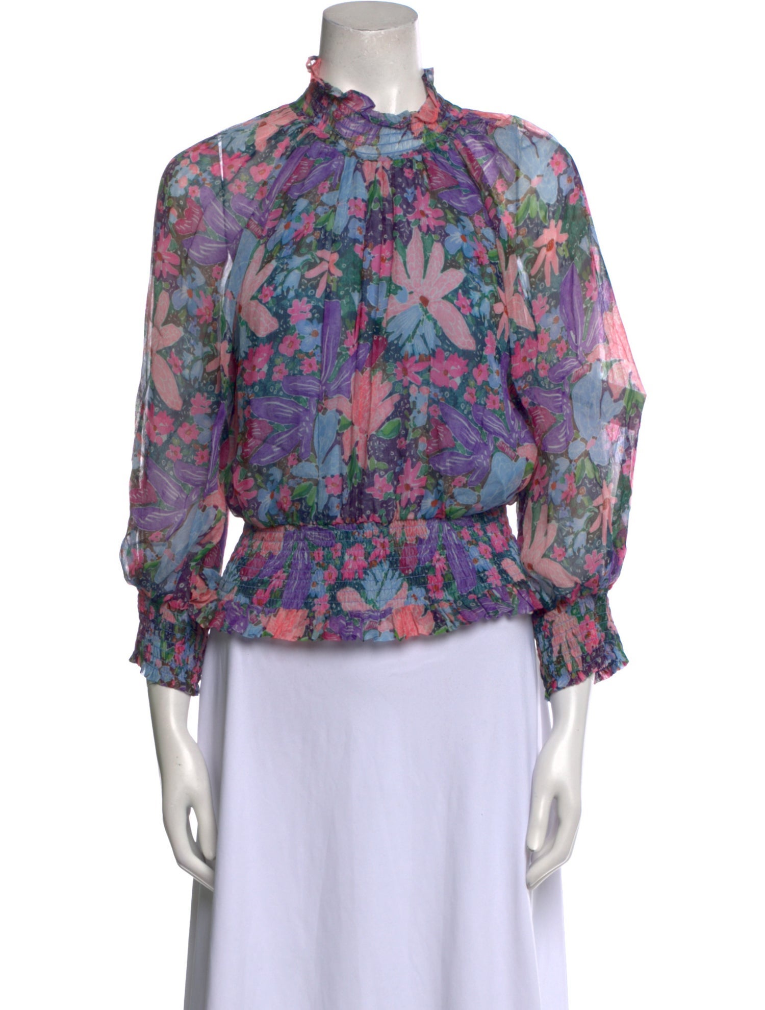 Gilner Farrar Floral Print Mock Neck Blouse