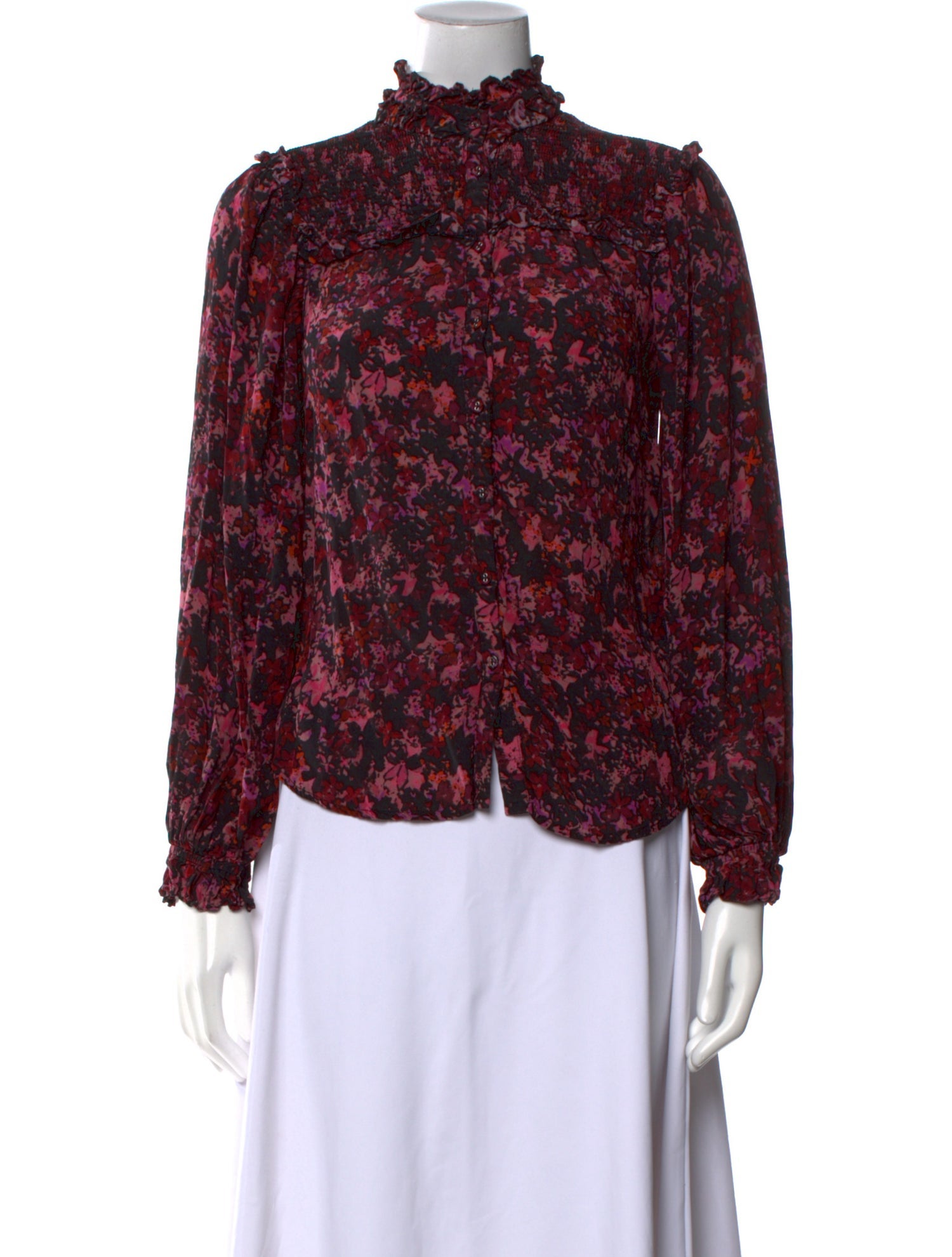 Gilner Farrar Floral Print Mock Neck Blouse