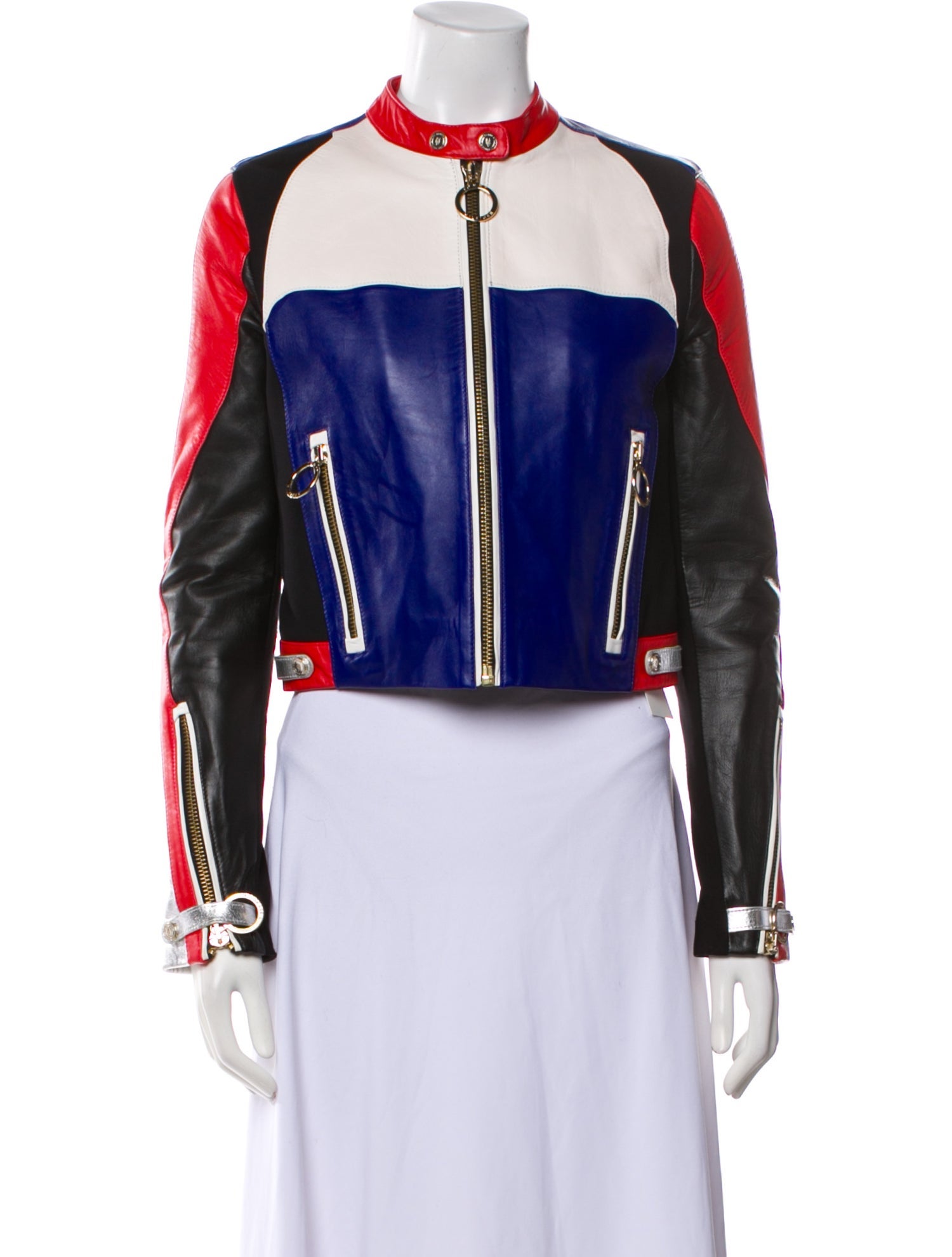 Gigi x Tommy Hilfiger Faux Leather Colorblock Pattern Biker Jacket