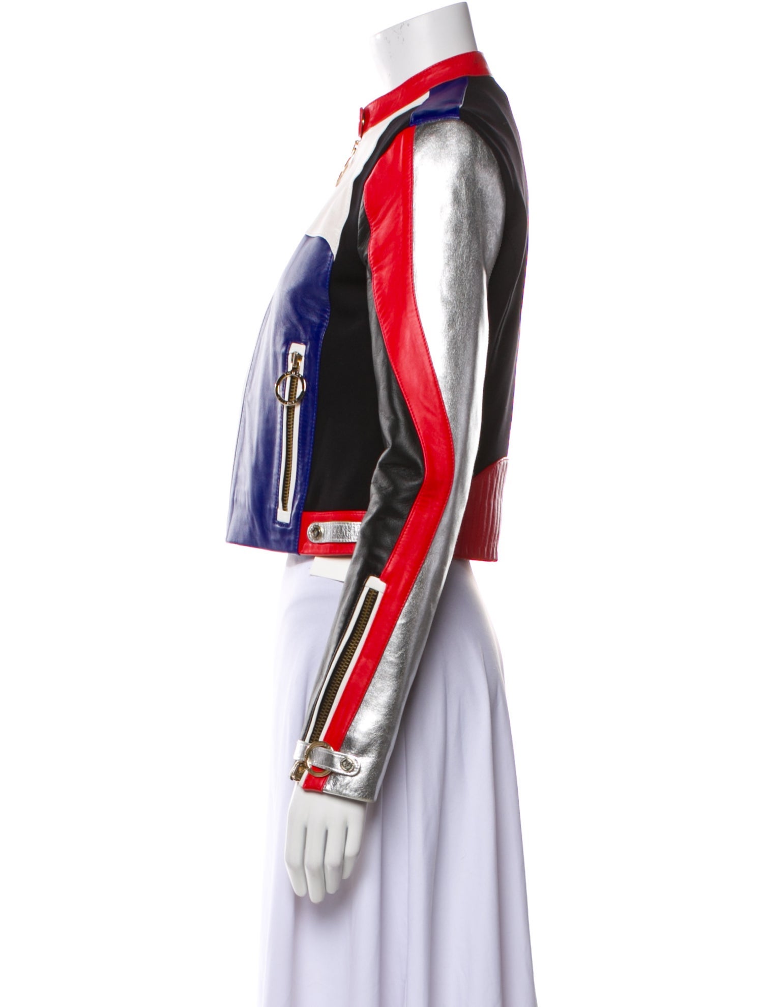 Gigi x Tommy Hilfiger Faux Leather Colorblock Pattern Biker Jacket