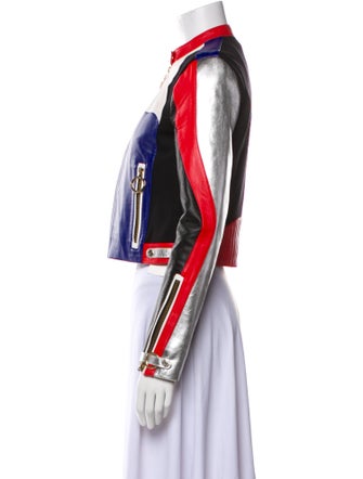 Gigi x Tommy Hilfiger Faux Leather Colorblock Pattern Biker Jacket