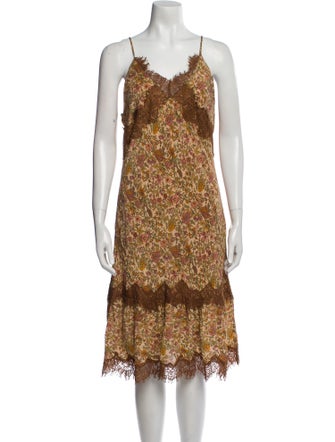 Gold Hawk Silk Midi Length Dress