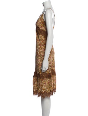 Gold Hawk Silk Midi Length Dress