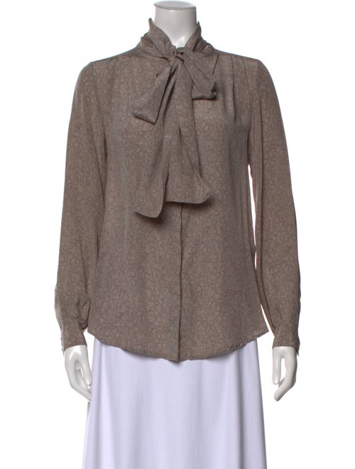 Gold Hawk Silk Mock Neck Button-Up Top