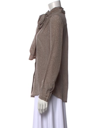 Gold Hawk Silk Mock Neck Button-Up Top