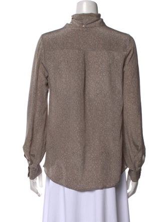 Gold Hawk Silk Mock Neck Button-Up Top