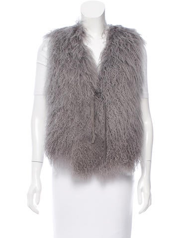 Glamourpuss Tibetan Lamb-Paneled Suede Vest w/ Tags